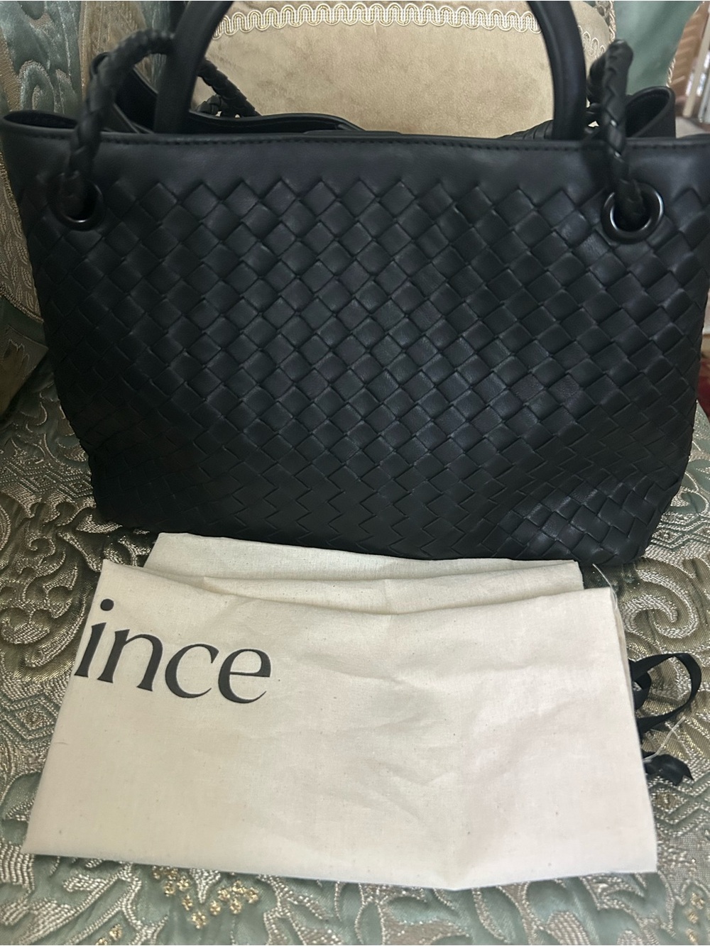 Quince Black Woven Leather Tote with Braided Shoulder Straps - Picture 6 of 16